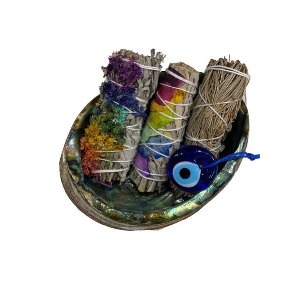 Sage Smudge Kit with 2 White Sage 4"  Pine Herb Bundle 4" Abalone Shell 5-6" - Picture 3 of 3